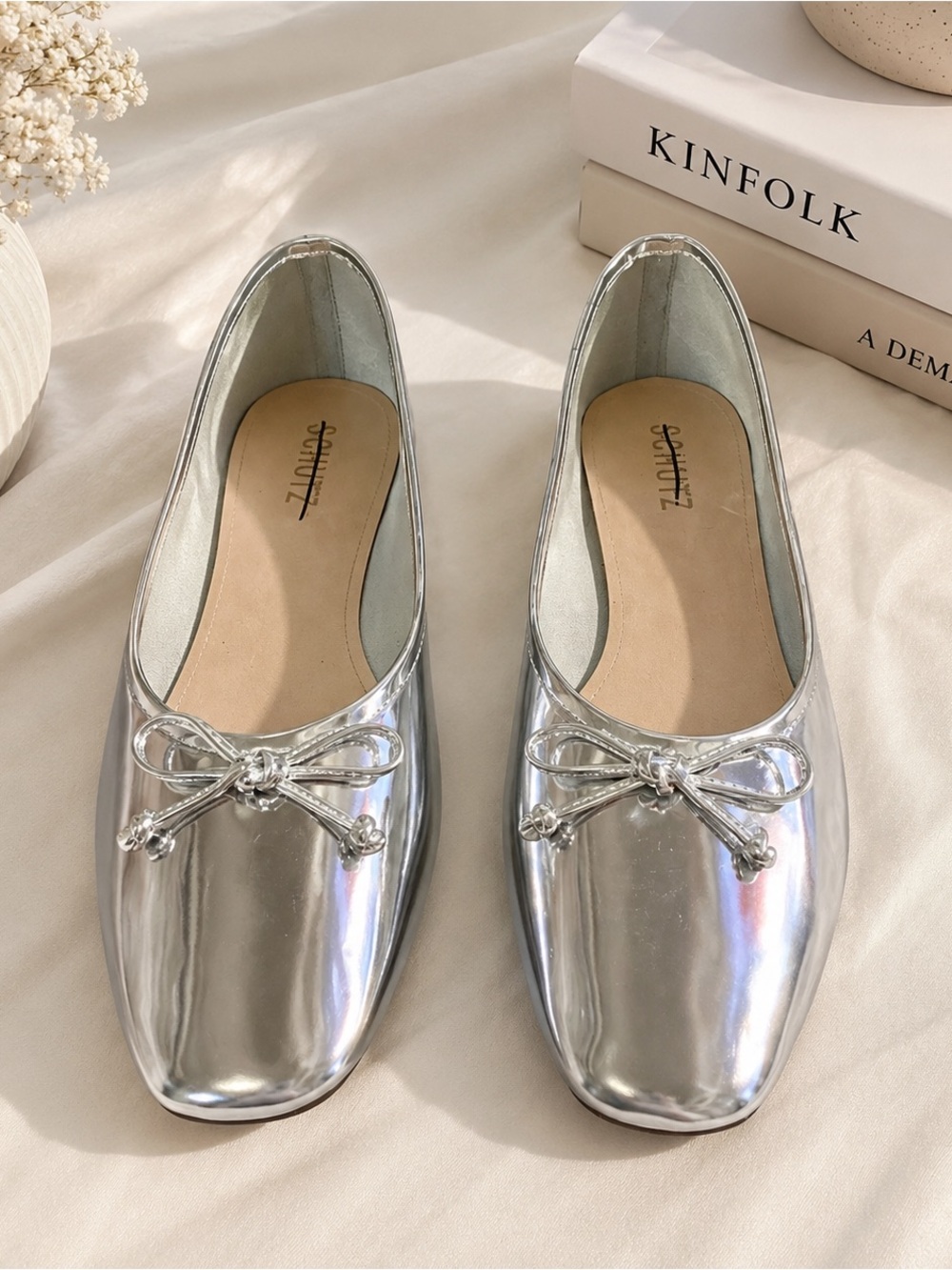 Silver Metallic Ballet Loafer with Bow 9B